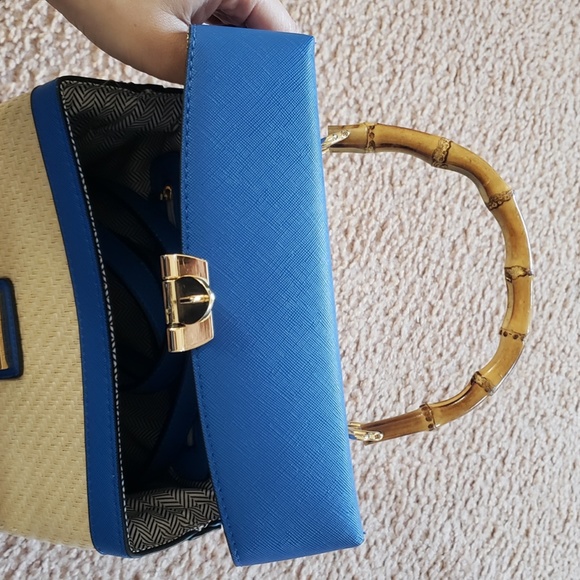 NWOT Cute Spring Blue Bamboo Handle Straw Bag - Picture 5 of 16